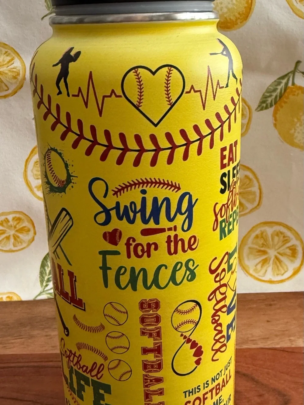 Softball Graphic Water Bottle - Yellow